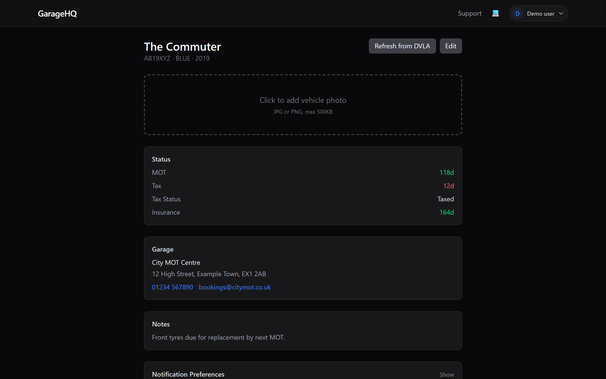 Mileage log component on the vehicle detail page